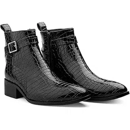 Men's 4.5 Cm(1.8 Inch) Block Heel Height Inceasing, Casual Formal Ankle Boot And Outdoor Boot With Buckle Straps