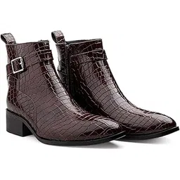 Men's 4.5 Cm(1.8 Inch) Block Heel Height Inceasing, Casual Formal Ankle Boot And Outdoor Boot With Buckle Straps