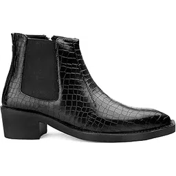 Men's 5-6 Cm Block Heel Height Increasing Crocodile Texture Faux Leather Material Casual Formal Slipon Chelsea Boot