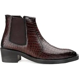 Men's 5-6 Cm Block Heel Height Increasing Crocodile Texture Faux Leather Material Casual Formal Slipon Chelsea Boot
