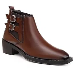Men's 5-6 Cm Block Heel Height Increasing Faux Leather Material, Casual Formal Buckle Chelsea Boot And Dress Boot