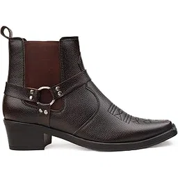 Men's 5-6 CM Block Heel Height Increasing Faux Leather Material, Casual Formal Slipon Chelsea Boot And Buckle Boot