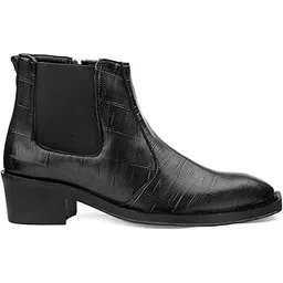 Men's 5-6 Cm Block Heel Height Increasing Faux Leather Material, Casual Formal Slipon Chelsea Boot And Dress Boot