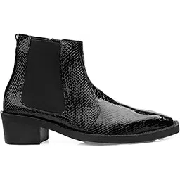 Men's 5.08 Cm Block Heel Height Increasing Faux Leather Material, Casual Formal Slip-On Chelsea Boot