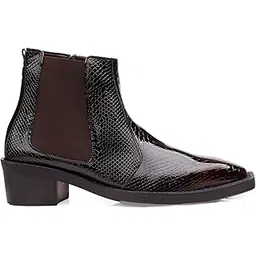 Men's 5.08 Cm Block Heel Height Increasing Faux Leather Material, Casual Formal Slip-On Chelsea Boot