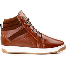 Men's 8 CM Hidden Height Increasing Faux Leather Material Casual Sneaker Laceup Outdoor Boot.
