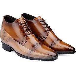 Men's 9 CM Hidden Height Increasing Faux Leather Material, Casual Formal Laceup Dress Boot.
