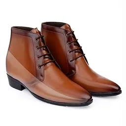 Men's 9 CM Hidden Height Increasing Faux Leather Material, Classic Elevator Dress Boots.