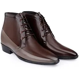 Men's 9 CM Hidden Height Increasing Faux Leather Material, Classic Elevator Dress Boots.