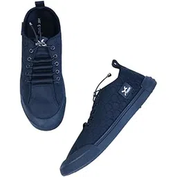 Men’s Black Canvas Sneakers - Stylish Casual Shoes with Non Tie Elastic Laces | 7mm Memory Foam & EVA Insole | Lightweight & Comfortable Everyday Footwear (Sizes 6–10)