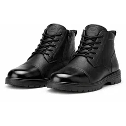 Men’s Black Formal Ankle Boots | Lace-Up with Side Zipper , Office & Daily Wear Boots For Men