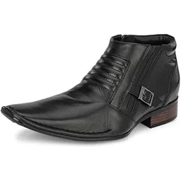 Men's Black Leather Ankle Boot Shoes with Zip Closure