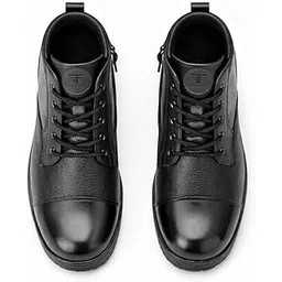 Men’s Black leather Ankle Boots | Lace-Up with Side Zipper | for army