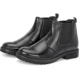 Men's Black Leather Chelsea Boots | Stylish Slip-On Ankle Length Formal & Casual Shoes for Men