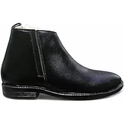 Men's Black Leather Chelsea Boots with Side Zipper, Ankle-High Design, Low Heel Flat Sole for Office and Business