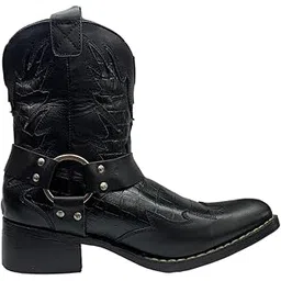 Men's Black Leather Sole Cowboy Boots
