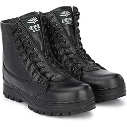 Men's Black Middle-Zip Light Weight Genuine Leather Military and Tactical Combat Army Boot