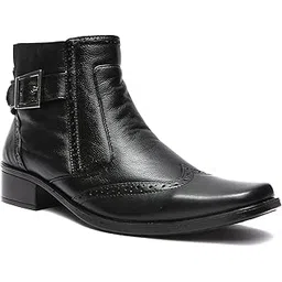 Men's Black Premium Genuine Leather High Ankle Zipper Boots
