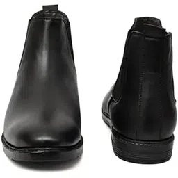 Men's Black Synthetic Leather Lightweight Comfortable Trendy Outdoor Casual Shoes Slip On Chelsea Boots