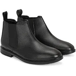 Men's Black Textured Leather Chelsea Boots | Ankle Length Pull-On Casual & Formal Shoes
