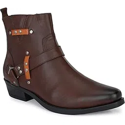 Men's Boots Casual Top Ankle Studded High Heel Chelsea Shoes without Lace| Soft Cushioned Footbed with TPR sole| Classic, Durable, Comfortable for Outdoor & Party