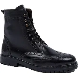 Men’s Brogue Black Leather Boots | Full-Grain Leather | Side Zipper | Handcrafted Ankle Boots with Side-Stitched Grip Sole