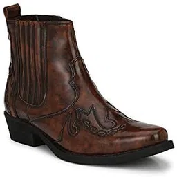 Men's Brown Cowboy Ankle Boots,6 UK