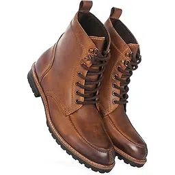 Men's Brown Hiking Boots - Rugged Leather Outdoor Boots with Durable Rubber Sole Boots For Men