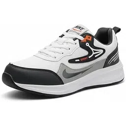 Men's Casual Athletic Sneakers, White Black Grey, Synthetic Leather and Mesh, Low-top Design with Rubber Sole, Round Toe, Size 9 UK