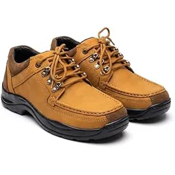 Men's Casual Lace-Up Shoes, Tan Brown, Leather, Moc Toe Design, Outdoor Walking