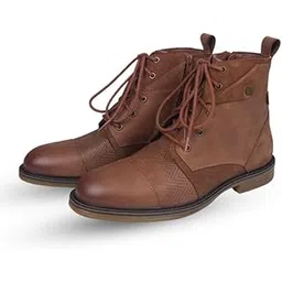 Men's Casual Leather Boots | Stylish Lace-Up Design with Cushioned Insole | Durable, Comfortable & Trendy