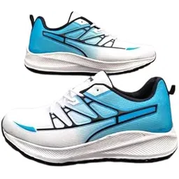 Men's Casual White & Blue Striped Running Shoes with Grip Sole