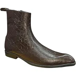 Men's Chelsea Boot Brown Leather Zip Chelsea Boot | Handmade Premium Croco Print Zipper Shoes Size UK 7-11 | Soft Cushioned Insole & Slip-Resistance