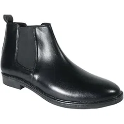 Men's Chelsea Boots, Black Leather, Elastic Side Panel, Pull-On Tab, Classic Ankle Boot Style