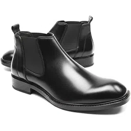 Men's Chelsea Boots, Black Synthetic Leather, Slip-On Ankle Boots, Formal Dress Footwear