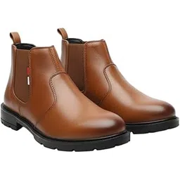 Men's Chelsea Boots, Brown Leather, Elastic Side Panels, Chunky Rubber Sole