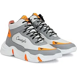 Men's Classic Casual Fancy Bike Rider Ankle High Comfortable Synthetic Black-White Leather Boots