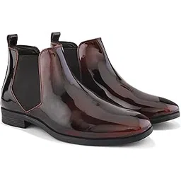 Men's Claystride Glossy Mid Ankle Slip-On Chelsea Boots | Regular Casual Shoes Without Laces | Perfect for Parties, Outdoor, Trekking, Office