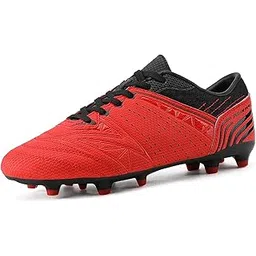 Men's Cleats Football Soccer Shoes, Red/Black, 10.5