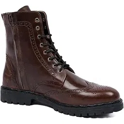 Men’s Cognac Brogue Leather Boots | Full-Grain Leather | Side Zipper | Handcrafted Ankle Boots with Side-Stitched Grip Sole