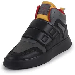 Men's Colorblocked High Top Hook and Loop Adjustable Fasteners Adjustable Classic Sneakers|Memory Cushion Insole|Street Fashion Hi-Top Sneakers