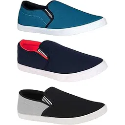 Men's Combo Pack of 3 Casual Shoes (Navy BLU - RED - Grey, Numeric_7)