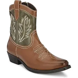 Men's Cowboy High Ankle Boots (Olive, 10)