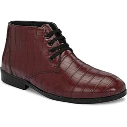 Men's Crocodile Pattern Artificial Leather Boots, Lace-up, Brown
