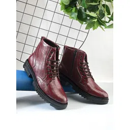 Men’s Crocodile-Texture Lace-Up Ankle Boots with | Casual & Work Boots Boots For Men