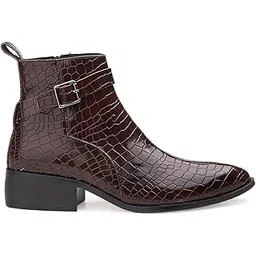 Men's Faux Leather Casual Formal Ankle Boot with Buckle-Strap and Comfortable Block Heel Pu Sole.