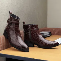 Men's Faux Leather Material Brown Casual Formal Buckle Ankle Boot And Dress Boot Boots For Men