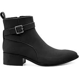 Men's Faux Leather Material Casual Formal Buckle-Straps Ankle Boot with Comfortable Pu Block Heel