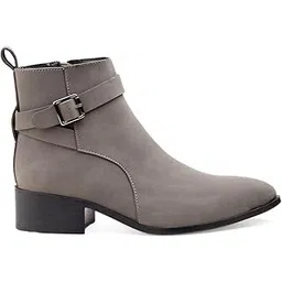 Men's Faux Leather Material Casual Formal Buckle-Straps Ankle Boot With Comfortable Pu Block Heel
