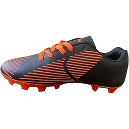 Men's Football Boots, Black and Orange, Firm Ground Cleats with Striped Design